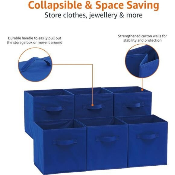 Fabric storage bins set of 6 navy blue cube organizers collapsible cloth baskets - Picture 6 of 8